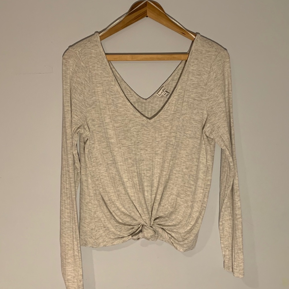 Cropped V-Neck Shirt with Front Tie